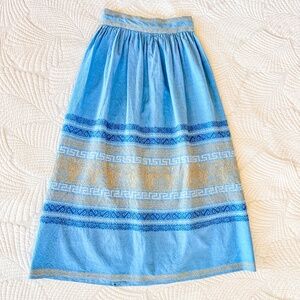 Vintage 60s Handmade Guatemalan Baby Blue Folk Skirt Boho Hippie Cottagecore S